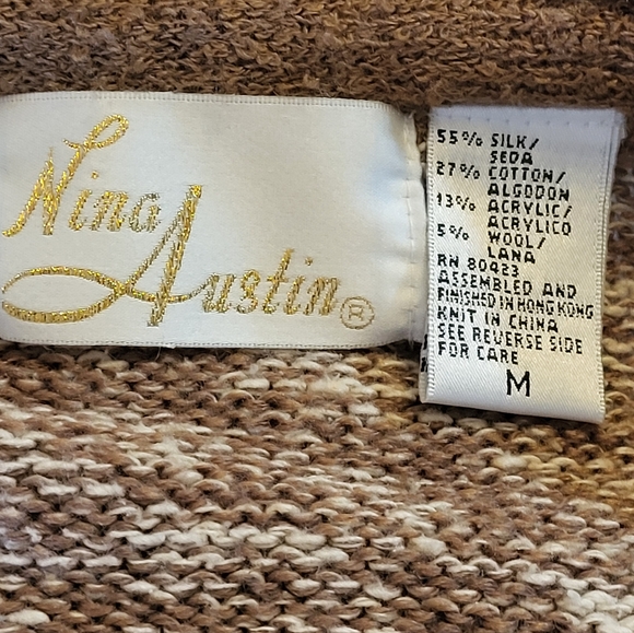 Nina Austin Vtg 80s Silk Blend Cardigan with gold ribbon accents medium - Picture 10 of 10